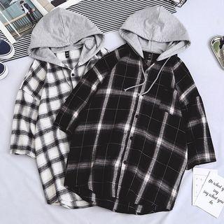 Plaid Hooded Short Sleeve Shirt