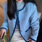 Tassel Trim Denim Button-up Blazer