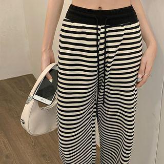 Striped Wide Leg Pants Striped - Black & Off-white - One Size