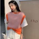 Two Tone Sweater Vest Pink & Orange - One Size