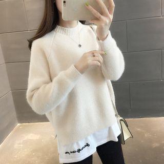 Mock Two-piece Letter Embroidered Sweater