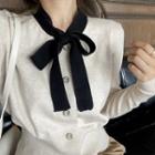 Ribbon Contrast Trim Knit Cardigan