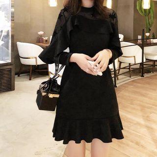 Faux Suede Long-sleeve Mini Mermaid A-line Dress