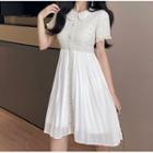 Collared Short-sleeve Chiffon Panel Dress