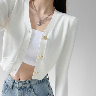 Heart-button Light Knit Cardigan