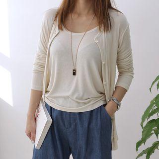 Set: Round-neck Lightweight Cardigan + Camisole