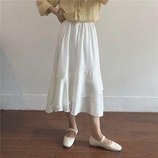 Frill Trim Chiffon A-line Midi Skirt