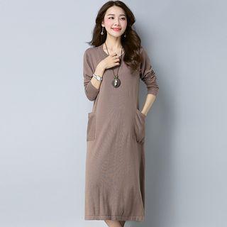 Pocketed Long Sleeve Midi Knit Dress