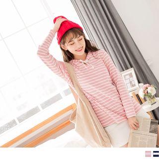 Drawstring Striped Hooded Top