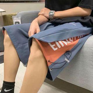 Drawstring Lettering Color Block Shorts