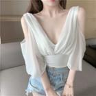 3/4-sleeve Cold-shoulder Cropped Blouse