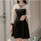 Mock Two-piece Ruffle Trim Long-sleeve A-line Dress