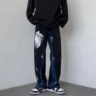Paint Splatter Patched Wide Leg Jeans