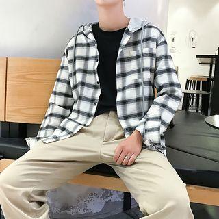 Plaid Loose-fit Hooded Jacket