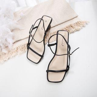 Ankle-strap Square-toe Chunky-heel Slide Sandal