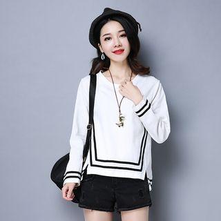 Long-sleeve Contrast Stripe Top