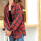 Long Sleeve Plaid Shirt Red - One Size