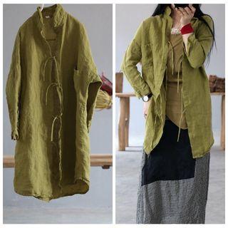 Plain Long-sleeve Top Avocado Green - One Size