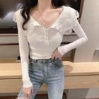 Long-sleeve Lace Collared T-shirt