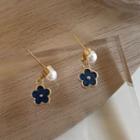 Flower Alloy Faux Pearl Dangle Earring 1 Pair - Dangle Earring - Flower - Silver Pin - Blue - One Size