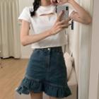 Mini Mermaid Denim Skirt / Short-sleeve Plain T-shirt
