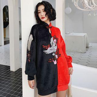 Stand Collar Embroidered Pullover