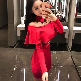 Mesh Panel Bodycon Dress With Arm Warmers