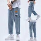 Letter Applique Straight-fit Jeans