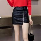 Faux Leather Zip Front Mini Skirt
