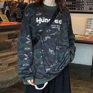 Lettering Camo Sweatshirt Dark Green - One Size