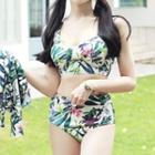 Set: Floral Print Bikini + Hooded Jacket