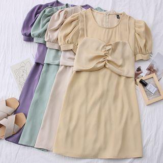Puff-sleeve Mock Two-piece Mini Dress