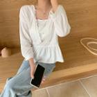 3/4 Sleeve Lace Trim Square Neck Top