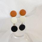 Round Wooden Drop Earring 1 Pair - Er1549 - Brown & White & Black - One Size