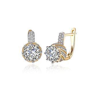 Romantic Brilliant Rose Plated Gold Earrings With Cubic Zircon Champagne - One Size