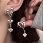 Cz Hollow Heart Drop Earring 1 Pair - Earring - Silver - One Size