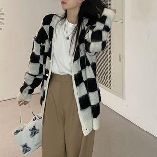 Checkered Cardigan Checkered - Black & Beige - One Size
