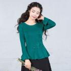 Crochet Lace Applique Bell-sleeve Peplum Top