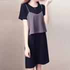 Mock Two Piece Short Sleeve T-shirt Dress
