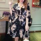 Printed V-neck 3/4-sleeve Dress
