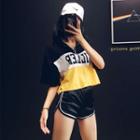 Colorblock Lettering Crop T-shirt