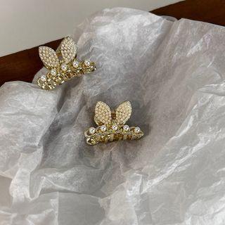 Rhinestone Faux Pearl Hair Claw 1 Pc - Gold - One Size