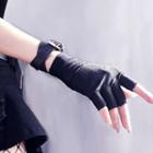 Plain Half Finger Gloves / Faux Leather Band / Set