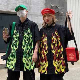 Shrot-sleeve Flame Print Shirt
