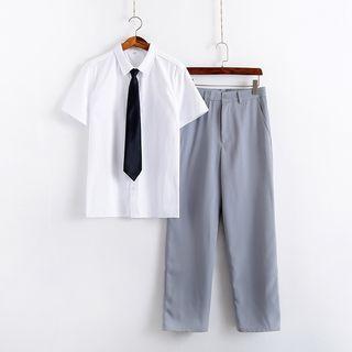 Set: Short-sleeve / Long-sleeve Shirt + Plain Pants + Neck Tie
