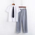 Set: Short-sleeve / Long-sleeve Shirt + Plain Pants + Neck Tie