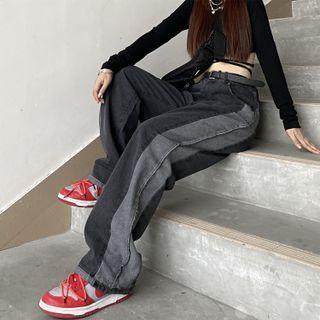 Straight Leg Contrast Trim Jeans