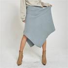 Asymmetric-hem Rib-knit Long Skirt