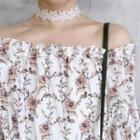 Floral Off-shoulder Bell-sleeve Chiffon Blouse
