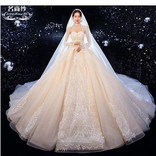 Strapless Floral Embroidered A-line Wedding Gown